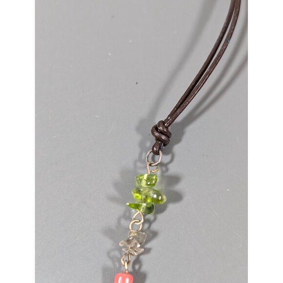 Faux Turquiose Green Stone Chip Coral Cord Necklace Western Boho 18" - Picture 6 of 11